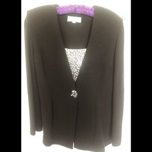 Vintage St. John black suit with silver and back detailed snap in dickie.